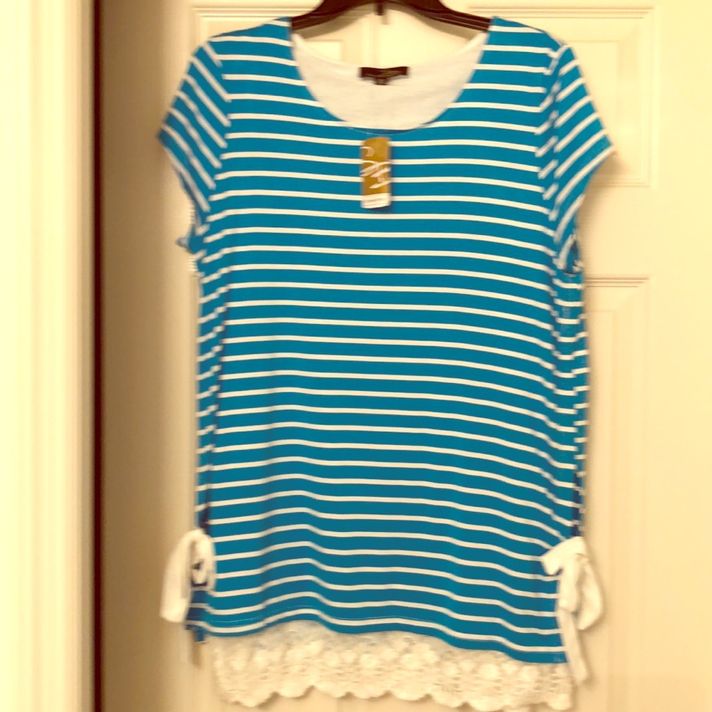 Turquoise striped short sleeve shirt